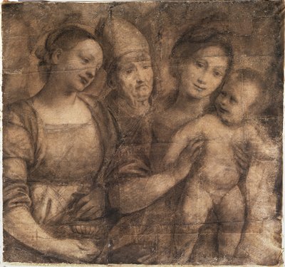 De Madonna en Kind met St. Maria Magdalena en een bisschop door Gaudenzio Ferrari